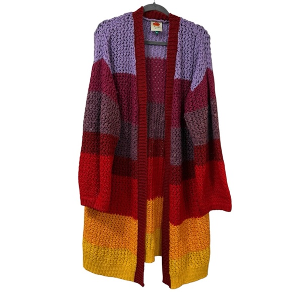 FARM Rio chunky knit colorblock longline cardigan M/L rainbow - Picture 3 of 10